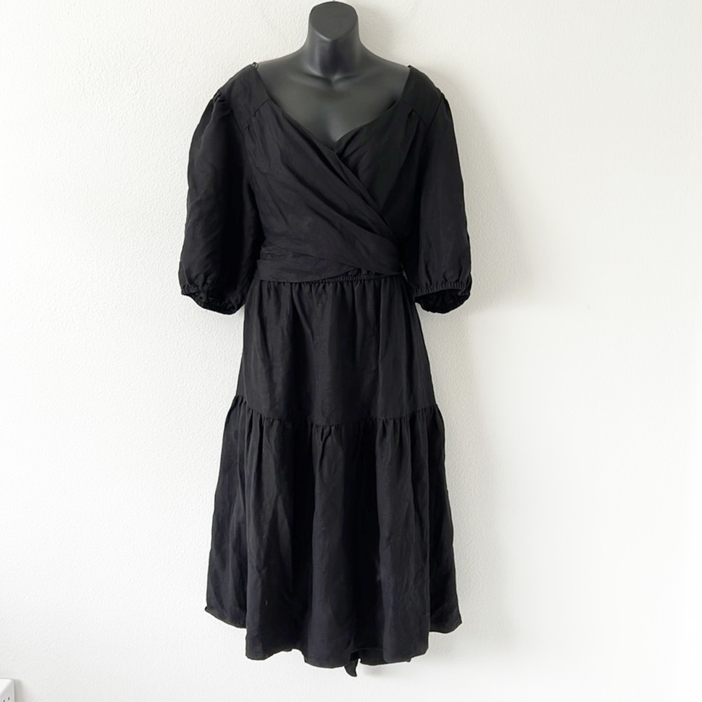 City Chic Linen Blend MIDI Black Dress Size XL/22